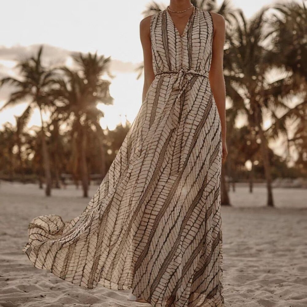 new WHITE HOUSE BLACK MARKET block chevron print maxi dress xs m